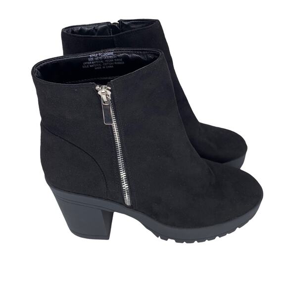 French Connection Jasmine Black Lug Sole Side Zip Ankle Booties Size 10 - Picture 6 of 10